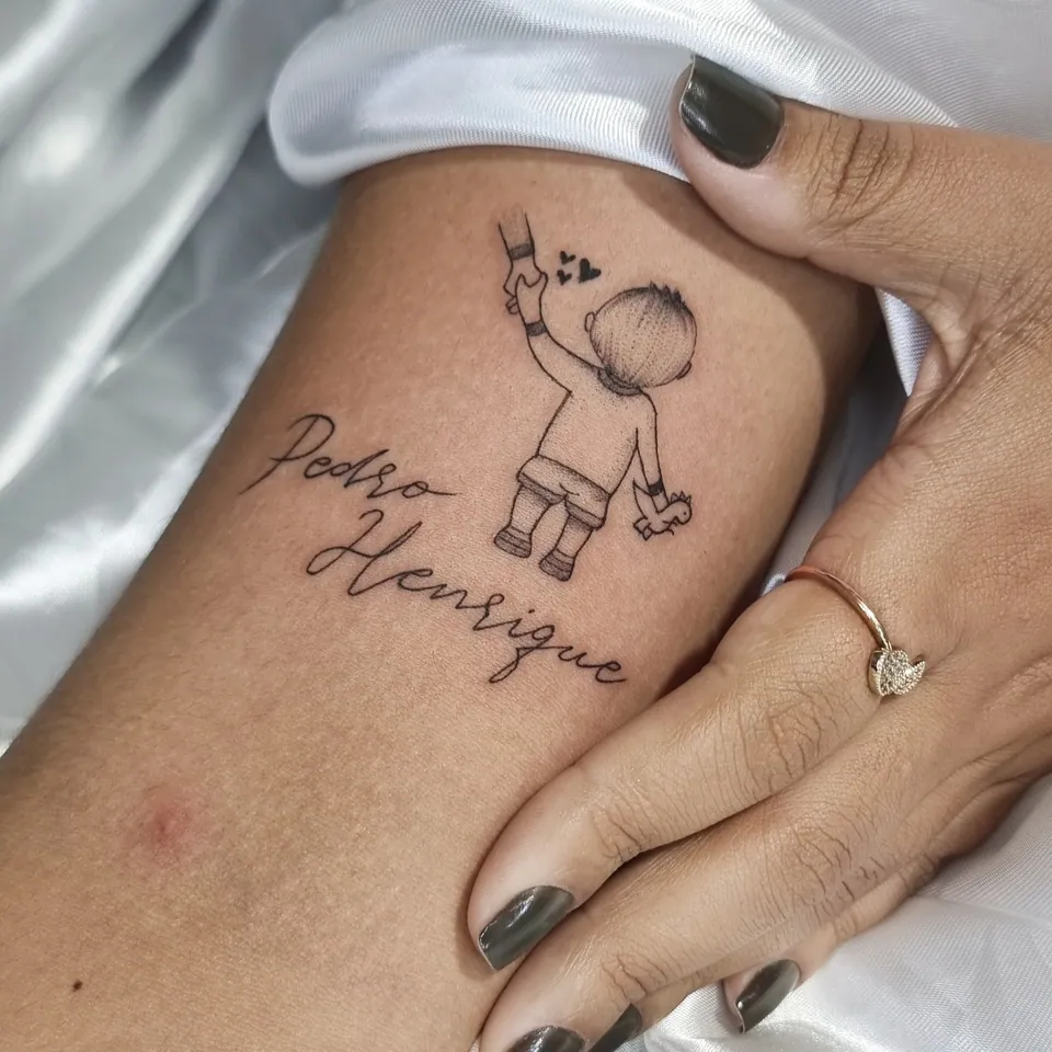 Ilustração de menino com nome em lettering na mão