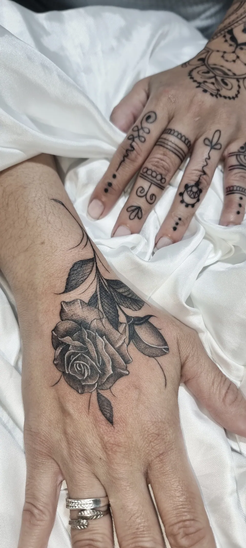 Rosa em sombreado na mão